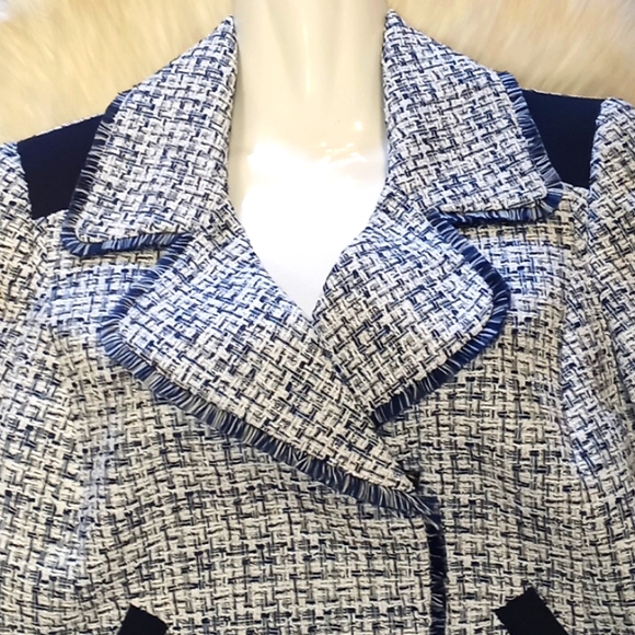 Chico's Moto Tweed Trim Detail Navy Jacket - Picture 11 of 15